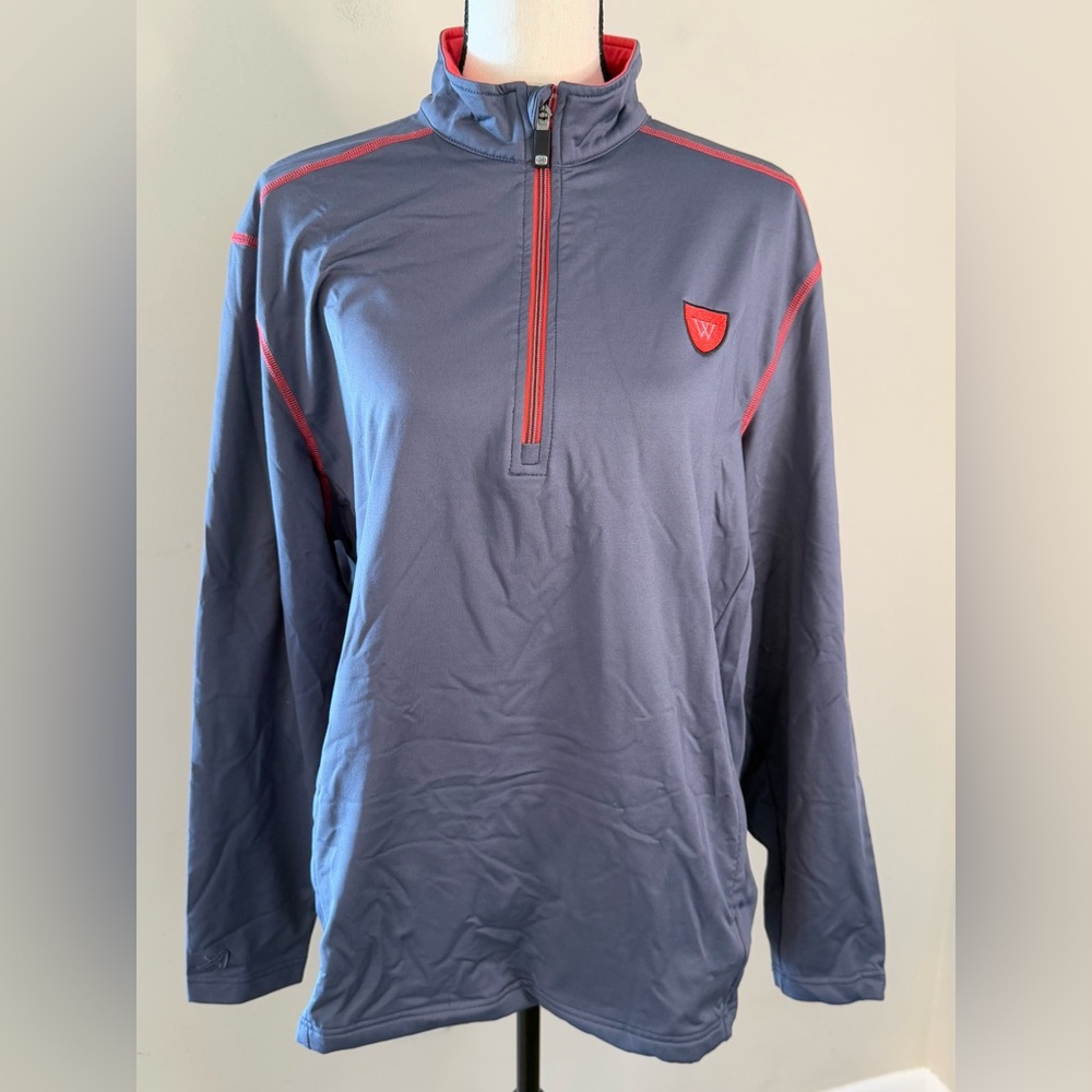 Ahead USA fleece lined performance athletic jacket zip up bluish gray red trim M